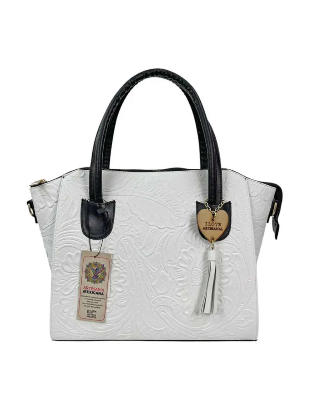 Black and White Embossed Tooled Artisan LEATHER Bag Purse Bolsa Artesanal Mexico - Picture 3 of 14